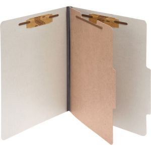 ACCO Pressboard 4-Part Classification Folders, Letter, Gray, Box of 10