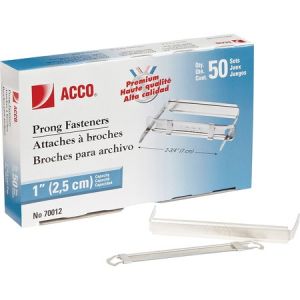 Wholesale Prong Fasteners: Discounts on ACCO Premium Prong Fastener for Standard 2-Hole Punch (2 3/4" Centers), Complete Set, 1" Capacity, Box of 50