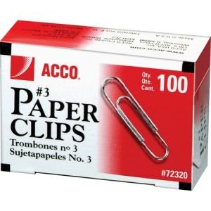 ACCO Economy #3 Paper Clips, Smooth Finish, 15/16", 100/Box