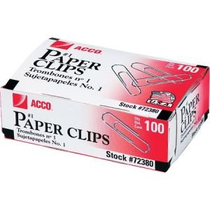 Wholesale Paper Clips & Fasteners: Discounts on ACCO Economy #1 Paper Clips, Smooth Finish, #1 Size 1-9/32", 1000/Pack ACC72380