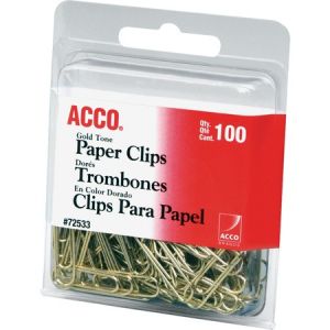 Wholesale Paper Clips & Fasteners: Discounts on ACCO Gold Tone Clips, Smooth Finish, #2 Size, 100/Box ACC72533