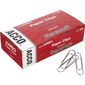 Wholesale Paper Clips & Fasteners: Discounts on ACCO Economy Jumbo Paper Clips, Smooth Finish, Jumbo Size 1-7/8", 1000/Pack ACC72580