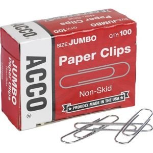 ACCO Economy Jumbo Paper Clips, Non-skid Finish, Jumbo Size 1-7/8", 100/Pack
