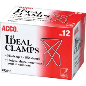 Wholesale Paper Clips & Fasteners: Discounts on ACCO Ideal Paper Clamp (Butterfly Clamp), Smooth Finish, #1 Size (Large), 12/Box ACC72610