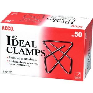 ACCO Ideal Paper Clamp (Butterfly Clamp), Smooth Finish, #2 Size (Small), 50/Box