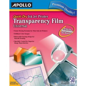 Wholesale Transparency Film: Discounts on Apollo Quick Dry Universal Ink Jet Printer Film, Color, 50 Sheets APOCG7033S