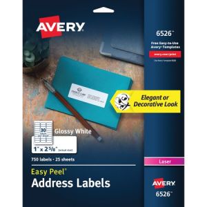 Wholesale Address & Mailing Labels: Discounts on Avery® Easy Peel High Gloss White Mailing Labels AVE6526