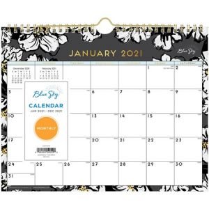 Blue Sky Baccara Dark Floral Monthly Wall Calendar