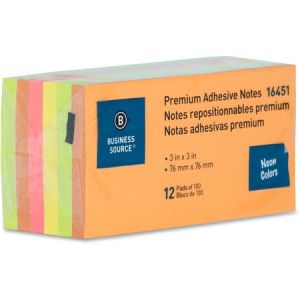 Wholesale Adhesive Notes: Discounts on Business Source by 3M Repositionable Neon Notes BSN16451