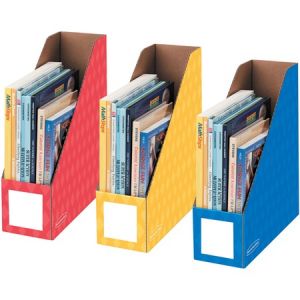 Wholesale Magazine Files: Discounts on Fellowes Fellowes Bankers Box 4" Magazine File Holders - Yellow, Blue, Red - 3 / Pack FEL3381701