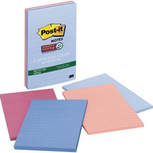 Post-it Super Sticky Recycled Notes, 4 in x 6 in, Bali Color Collection, Lined