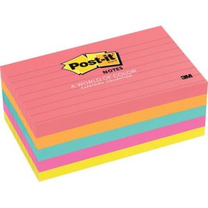 Post-it Notes, 3 in x 5 in, Cape Town Color Collection, Lined