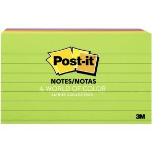 Post-it Notes, 3 in x 5 in, Jaipur Color Collection, Lined