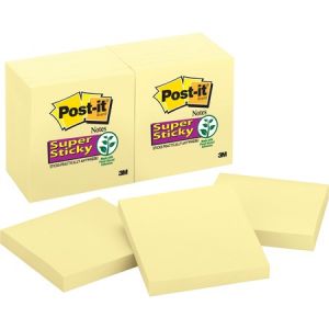 Post-it Super Sticky Notes, 3" x 3", Canary Yellow