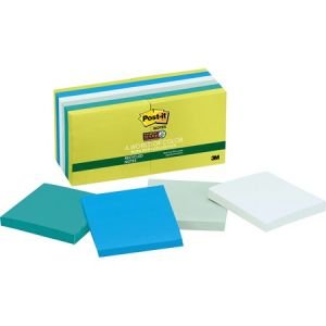Post-it Super Sticky Recycled Notes, 3 in x 3 in, Bora Bora Color Collection