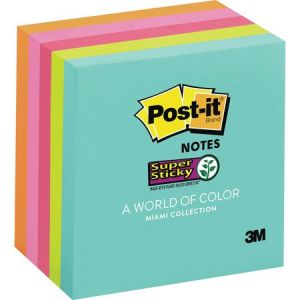 Post-it Super Sticky Notes, 3" x 3", Miami Collection, 5 Pads/Pack, 90 Sheets/Pad