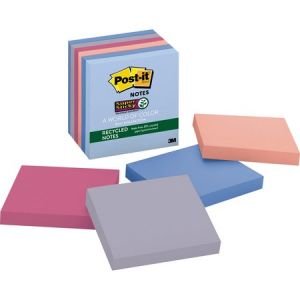 Post-it Super Sticky Recycled Notes, 3 in x 3 in, Bali Color Collection