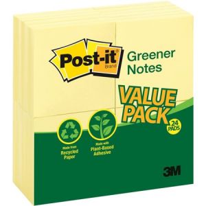 Post-it Greener Notes Value Pack, 3 in x 3 in, Canary Yellow