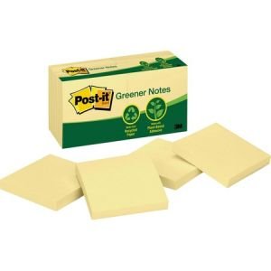 Post-it Greener Notes, 3 in x 3 in, Canary Yellow