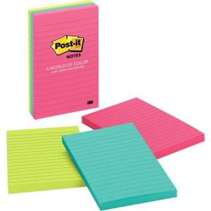 Post-it Notes, 4 in x 6 in, Cape Town Color Collection, Lined