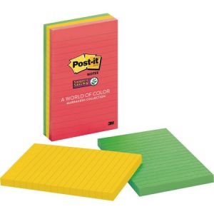 Post-it Super Sticky Notes, 4 in x 6 in, Marrakesh Color Collection, Lined