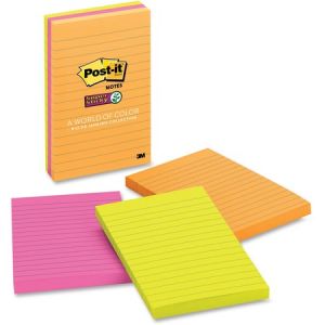 Post-it Super Sticky Notes, 4 in x 6 in, Rio de Janeiro Color Collection, Lined