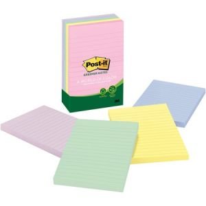 Post-it Greener Notes, 4 in x 6 in, Helsinki Color Collection, Lined