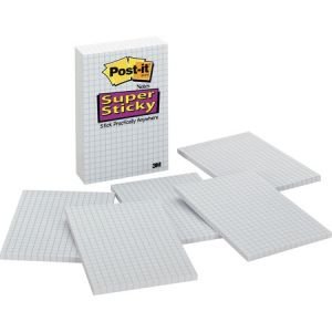 Post-it Grid-Lined Notes, 4 in x 6 in, White with Blue Grid