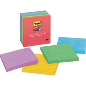 Post-it Super Sticky Notes, 4 in x 4 in, Marrakesh Color Collection, Lined