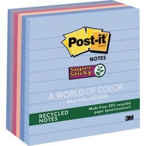 Post-it Super Sticky Recycled Notes, 4 in x 4 in, Bali Color Collection, Lined