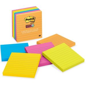 Post-it Super Sticky Notes, 4 in x 4 in, Rio de Janeiro Color Collection, Lined