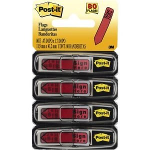 Post-it Message Flags, 1/2", "Sign Here", Red