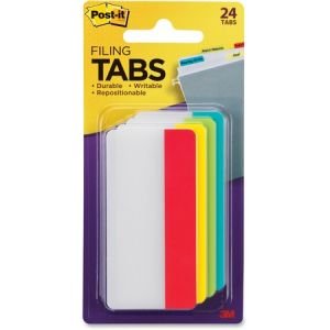 Post-it Filing Tabs, 3" x 1.5", Assorted Primary Colors