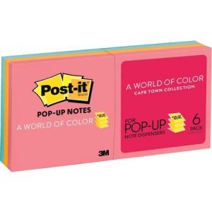 Post-it Pop-up Notes, 3 in x 3 in, Cape Town Color Collection