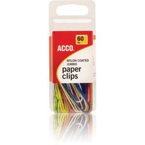 ACCO Nylon Paper Clips, Smooth Finish, Jumbo Size, Assorted Colors, 60/Pack