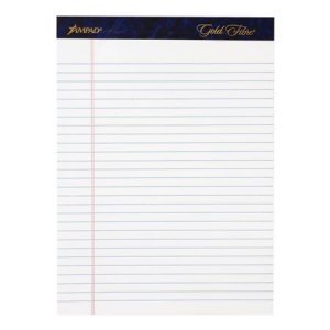 TOPS Ampad Gold Fibre Writing Pads, 8.5" x 11.75", Wide Rule, White, 50 SH/PD, 12 PD/PK