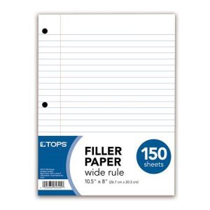 Wholesale Filler Paper: Discounts on Filler Paper, 10-1/2" x 8-1/2", Wide Rule, 150 Sheets per Pack TOP62325