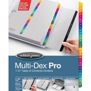 Wilson Jones MultiDex Pro Dividers, 1-31-Tab Index, Multicolor Tabs