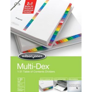 Wilson Jones MultiDex Dividers, 1-31 Tab Index, Multicolor Tabs
