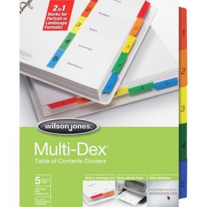 Wilson Jones MultiDex Dividers, 5-Tab Set, Multicolor Tabs