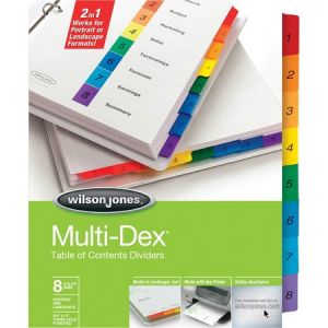 Wilson Jones MultiDex Dividers, 8-Tab Set, Multicolor Tabs