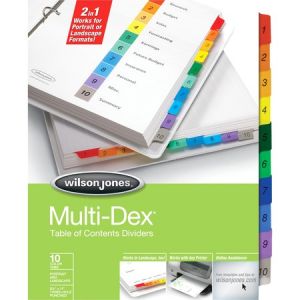 Wilson Jones MultiDex Dividers, 10-Tab Set, Multicolor Tabs